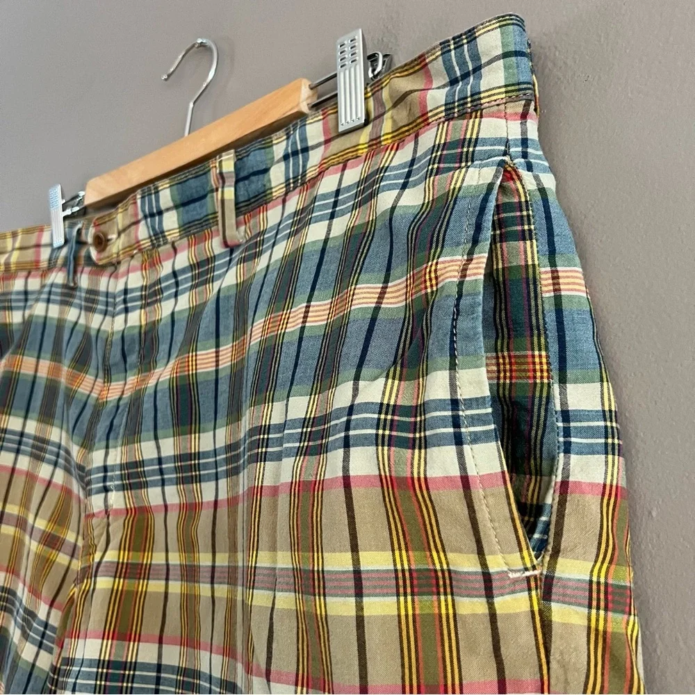 Polo by Ralph Lauren Rerversible Mens Shorts Khaki Tan Plaid Preppy 90s Sz 40